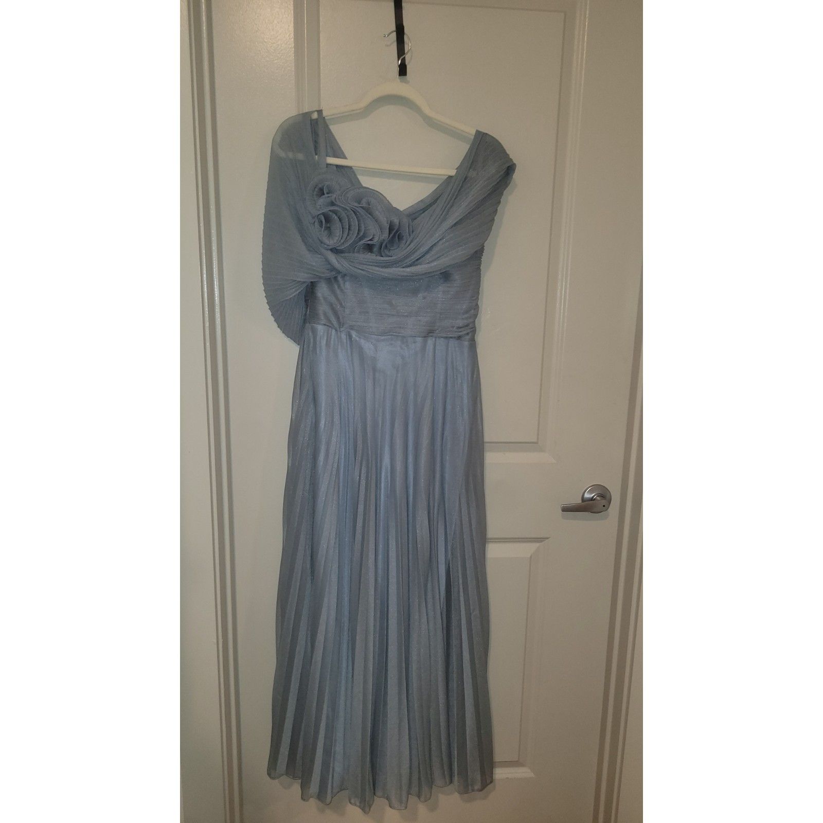 Gemy Maalouf Asymmetrical Draped Panel Evening Gown Dress Plisse Pleated Blue 12 — image 5 of 8